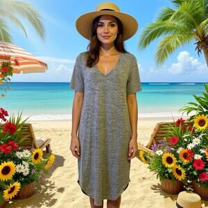 Gap Women V-Neck T-Shirt Dress Nautical Preppy Casual Sz S Solid Gray Pullover